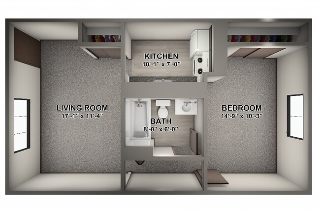 1 bedroom floorpan - Carroll Street Apartments