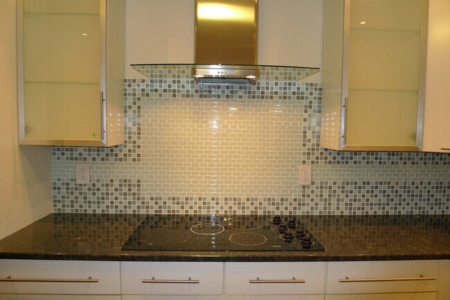 Custom tile backsplash and range hood - 555 Coventry Lane