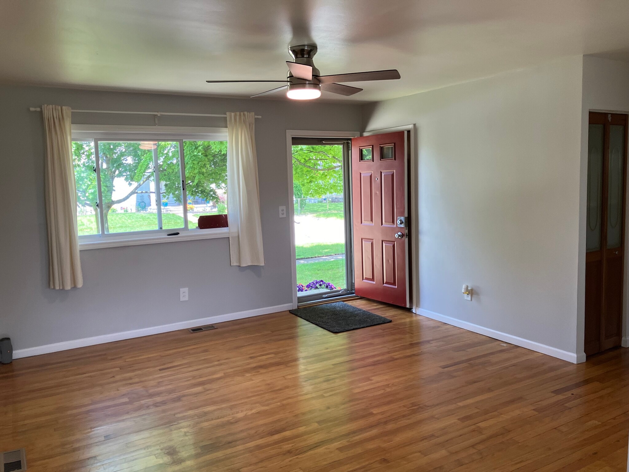 New modern LED ceiling fan with digital features like Natural Breeze, and Security lighting. - 1285 Commonwealth Ave