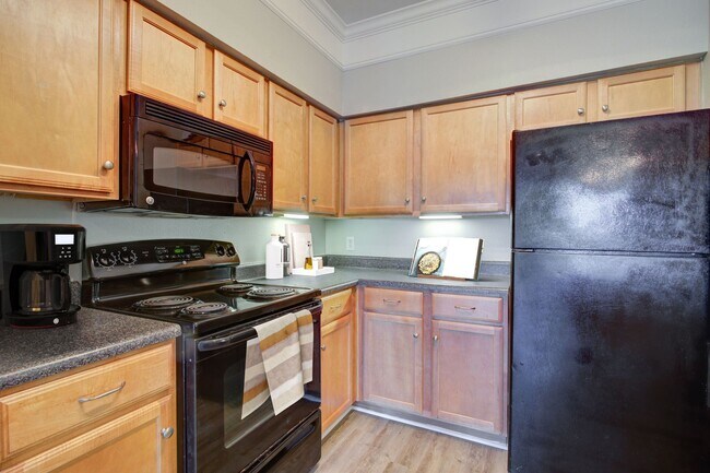 Kitchen with Black Appliances - Carrington at Champion Forest Apartments