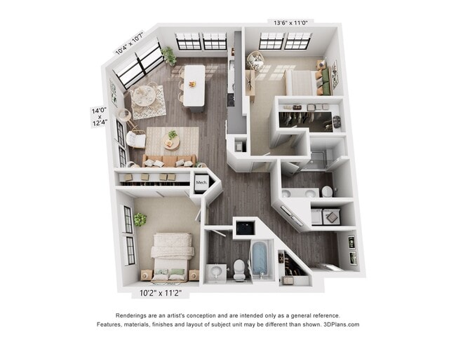 2-Bedroom 2-Bathroom | 1,150 sqft A - The Whit