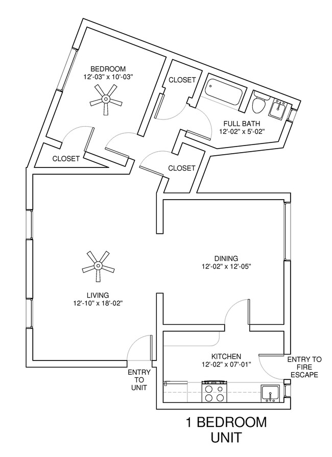 1 Bedroom B Floorplan - 4330 Smith Rd