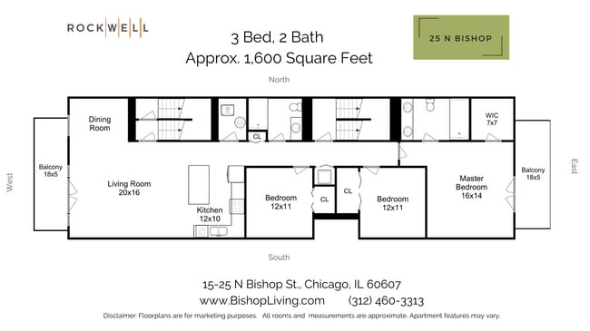 Bishop - Simplex 3 Bed, 2 Bath - 2D Floorplan - 25 N Bishop