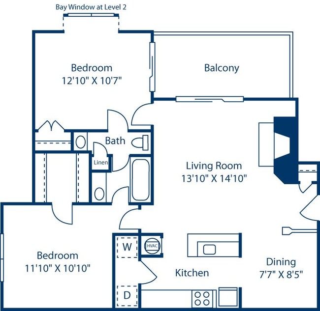 2 Bedroom / 1 Bath / 843 Sq.Ft. - Highland Oaks Apartments