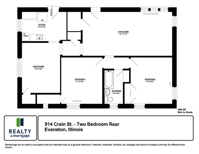 2 Bedroom Rear Floor Plan - 914 Crain St.
