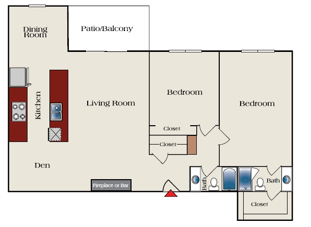 2BR/2BA With Den - The Kensington Apartments