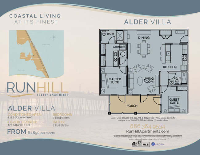 2BR/2BA Floor Plan - Run Hill Luxury Apartments