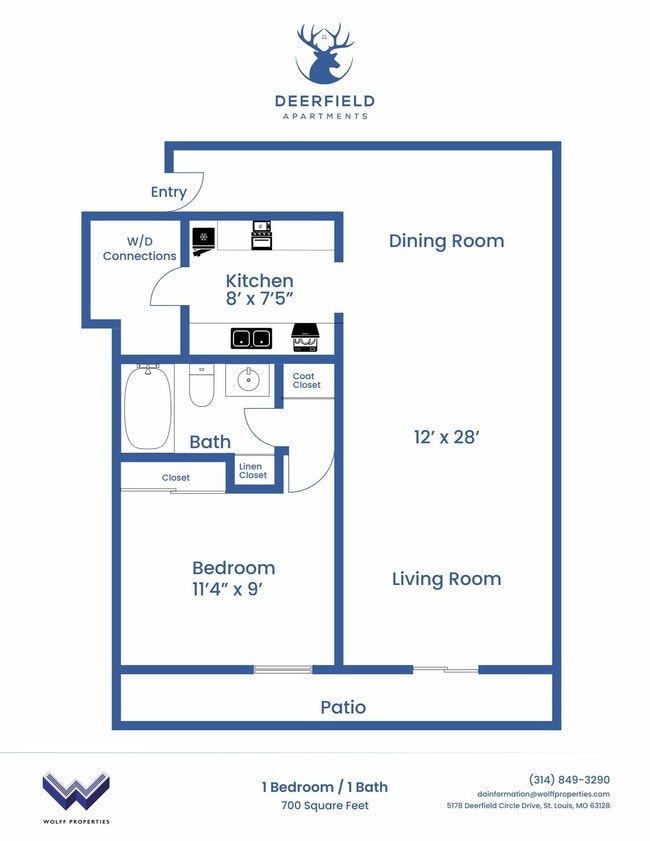 One Bedroom, One Bathroom - Deerfield Apartments