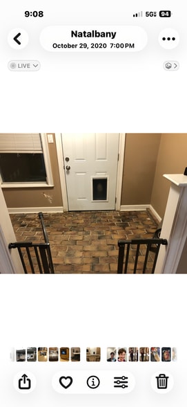 Rear entrance foyer with brick floor and doggie door - 14216 Woodlands Dr