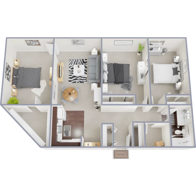 C1 - Three bedroom, one bath, 980 square foot apartment - Pine Crest