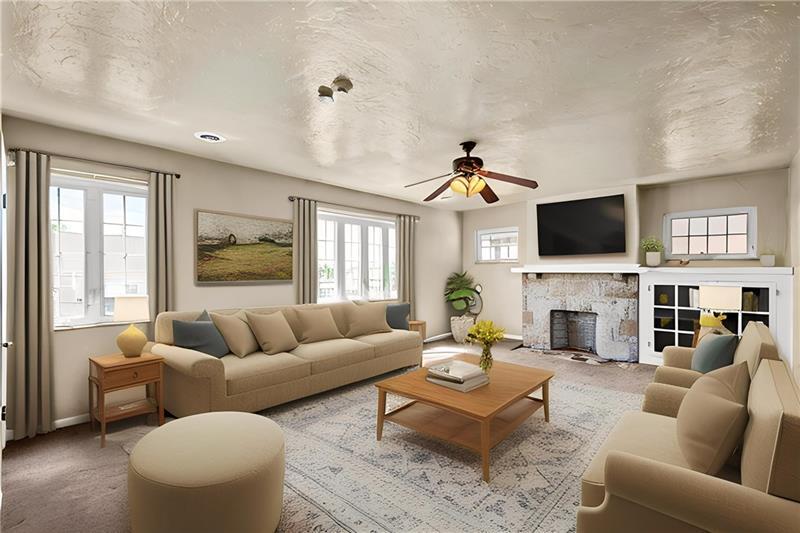 Virtually staged Living room - 433 Winterhill St