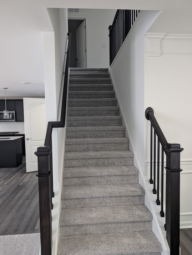 Wrought Iron railings on staircase to upstairs - 9257 Hemlock Ln