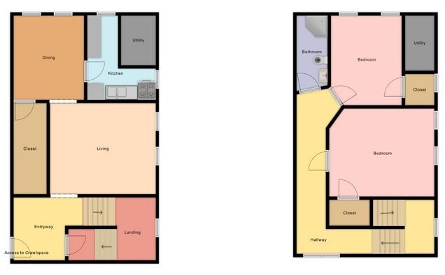 Approximate floorplan (first floor on left, second floor on right) - 100 Oxford St N