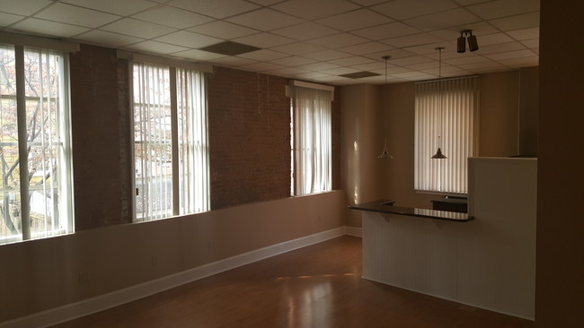 living to kitchen with large windows - 317 E Fulton St