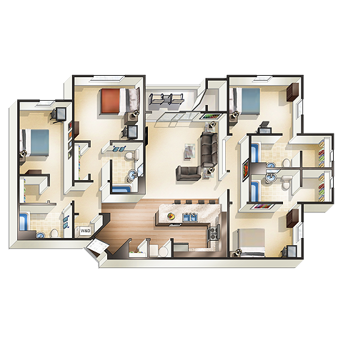 The Clark II Energy Upgraded - 4x4 - The Hangout | Student Housing