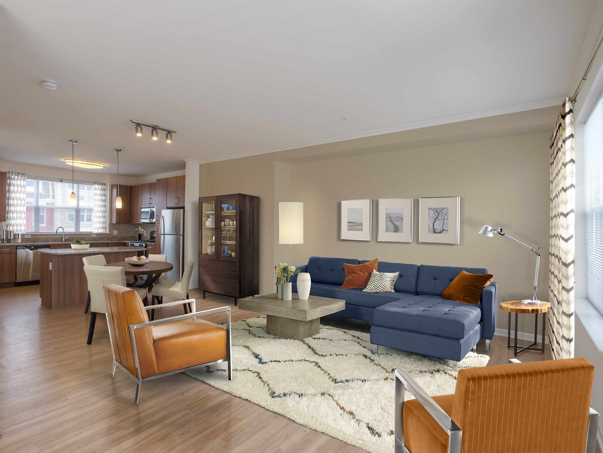 Two Bedroom Living Room and Kitchen - Avalon Townhome Collection Roseland