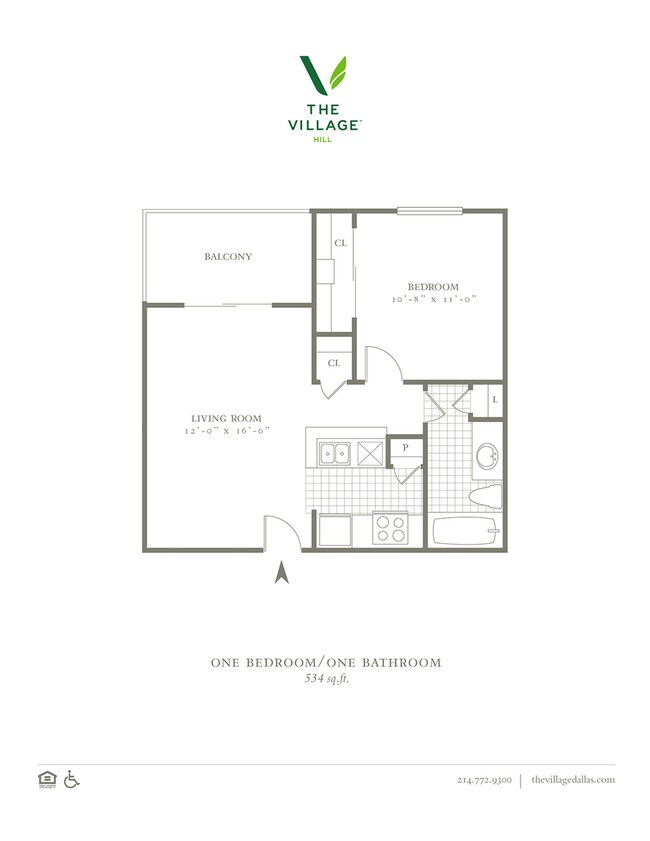 One Bedroom/One Bath - 534sf - The Village Hill