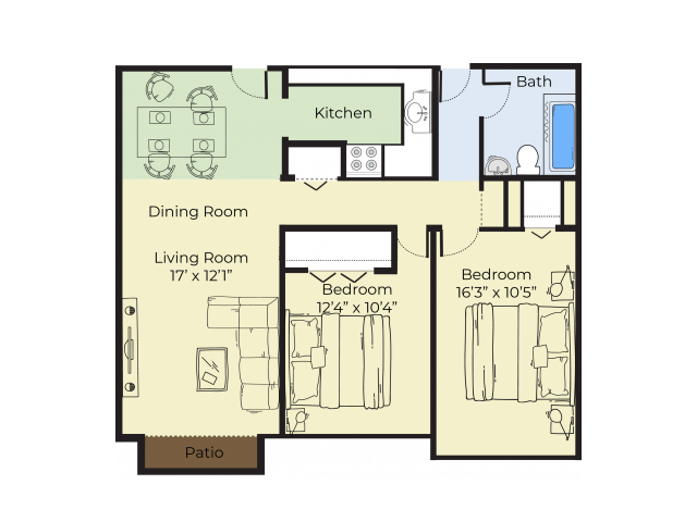 2 Bed Deluxe Floor Plan - LOWELL ARMS APARTMENTS