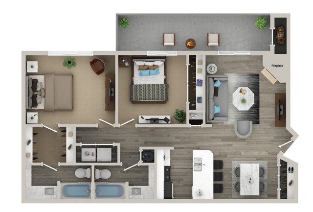 Two Bedroom Two Bath Floor Plan - Elliot Windsprint