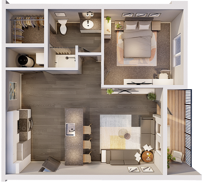 1B Floorplan - 1br, 1ba - 605 SF - South Bank at Quarry Trails