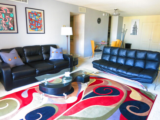 SPACIOUS LIVING ROOM WITH LEATHER FURNITURE AND A BIG SCREEN TV - 1020 15th St