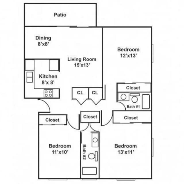 3x2 The Plantation 1225 sq ft - The Essex