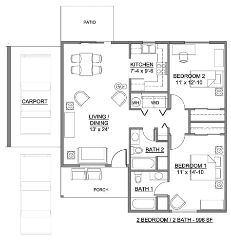 2BR/2BA 966SF - Pendleton Heights Neighborhood