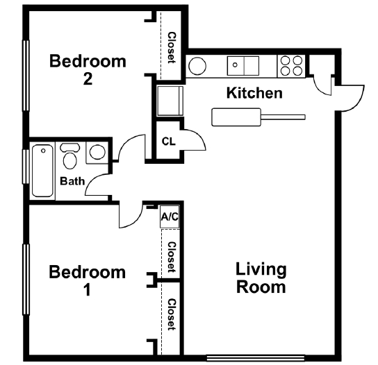 2BR/1BA - Polaris Apartments