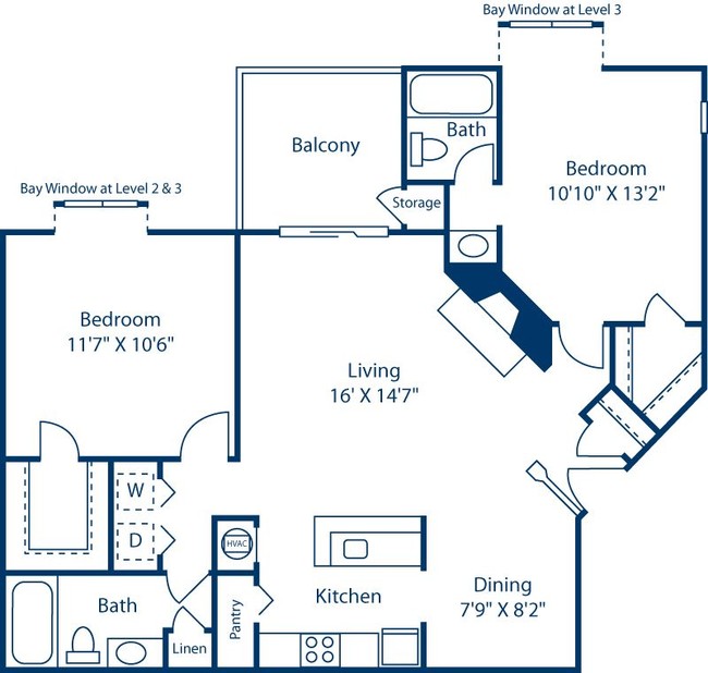 2 Bedroom / 2 Bath / 950 Sq.Ft. - Highland Oaks Apartments