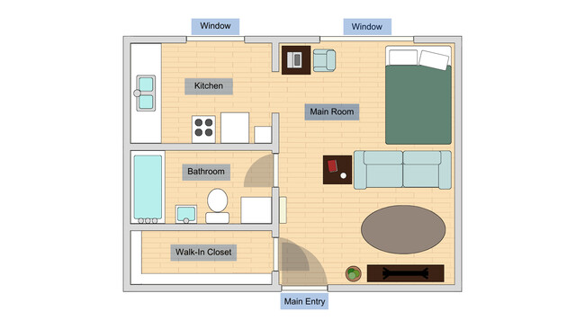 Studio Floor Plan Apt 104 - Brent Manor Apartments