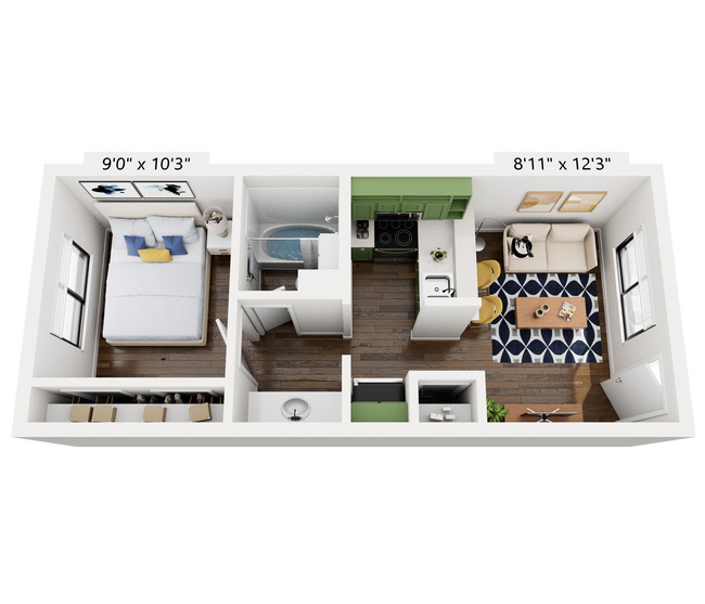 Alma Woodward - A1 - 1 Bed - 1 Bath - 410 Sq. Ft. - Alma Woodward