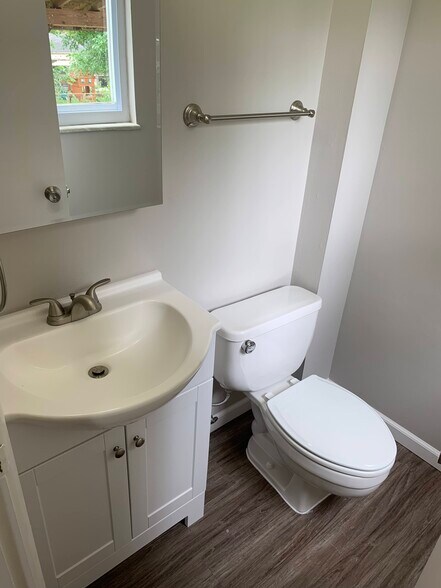 Master bath (half), new vanity, mirror, light, towel racks - 11934 Holly Brook Dr