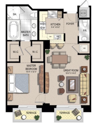 1BR/1.5BA - Two City Plaza