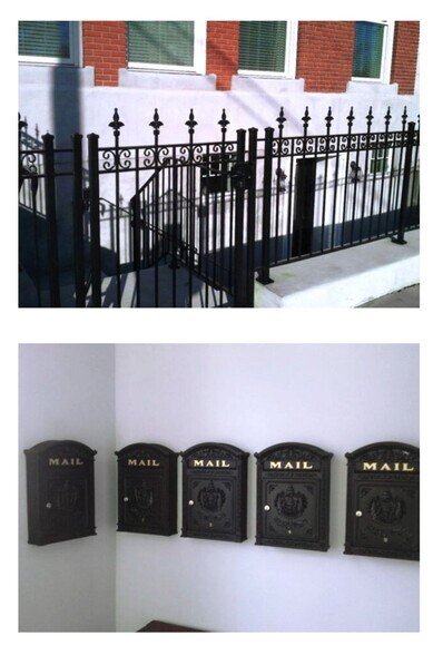 Wrought iron fence and mailboxes - 2362 Main St