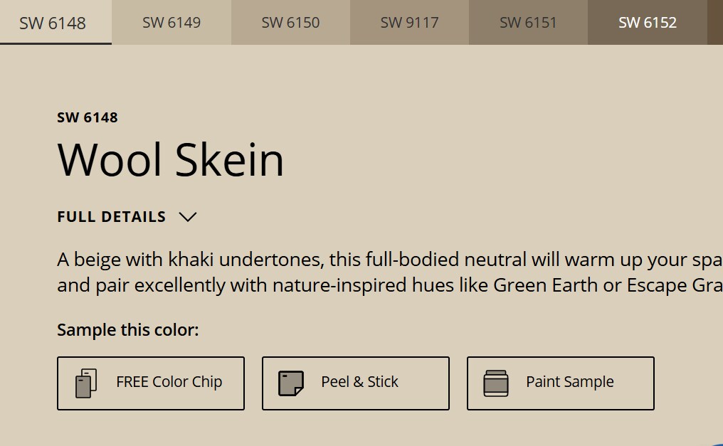 Wool Skein - new color for kitchen bedroom, family room. Same color family as Universal Khaki - 1069 Harrison Ave
