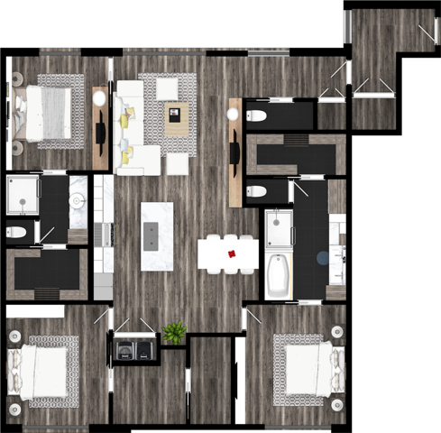 Unit C - Three Bedroom Floor Plan - 3525 Normandy closed