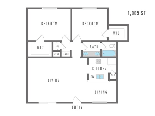 Two bedroom, two bathroom - 1,005 sq. ft. - Blue Vine