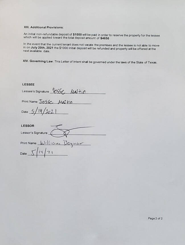 Letter of Intent to Rent - Page 2 - 5042 Autumn Forest Dr