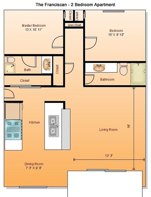 2BR/2BA - Franciscan Apartments