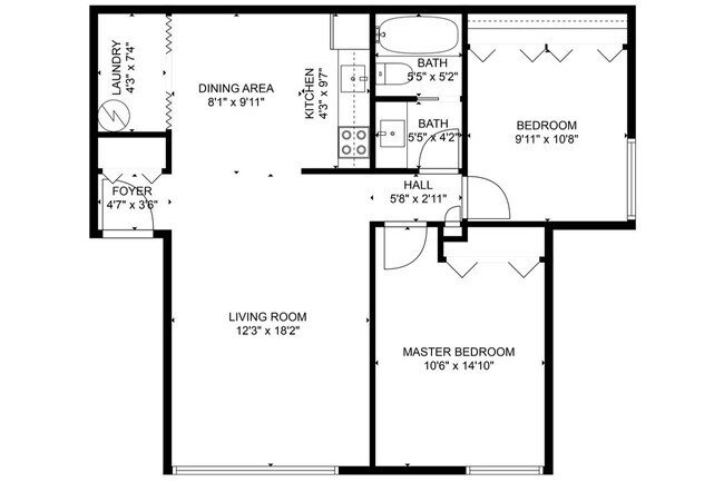 2 bedroom floor plan - 715 Washtenaw Road
