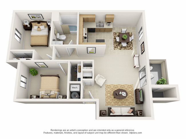 Plan B - 2 Bedroom 1 Bath - Park Knolls Apartments