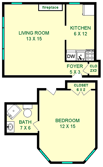 Alyssum One Bedroom Floorplan - Arlington Houses