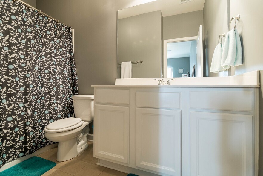 Master bathroom with large shower/tub combo and high vanity. - 1040 Charlie Daniels Pkwy