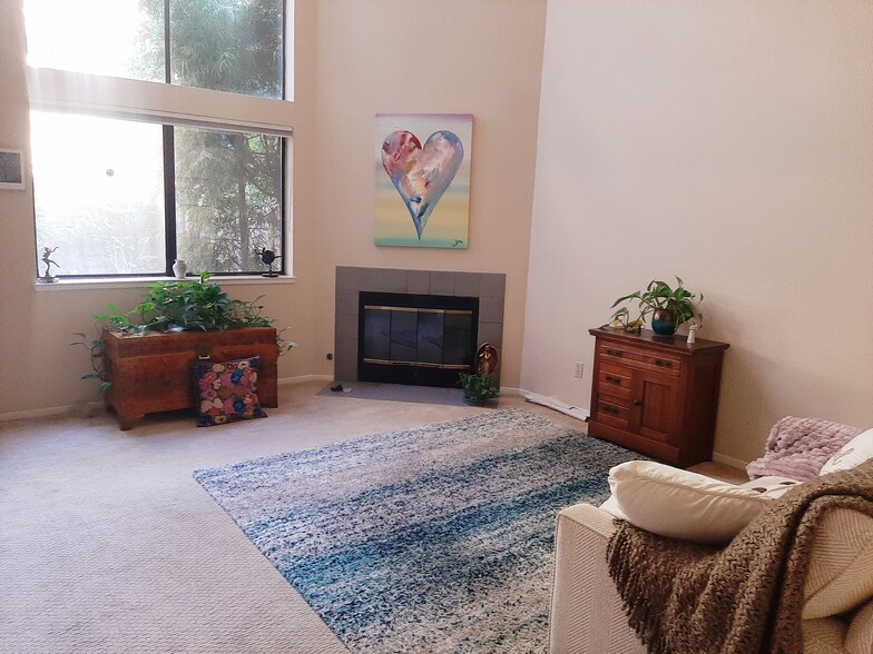 living room view into forest - 321 Village Creek Rd