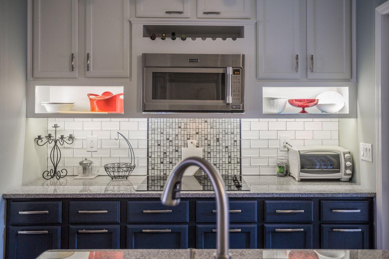 Beautifully remodeled kitchen with under cabinet lighting and granite countertops, tile backsplash and all stainless appliances. New outlets with USB ports. - 3000 Golden Rd