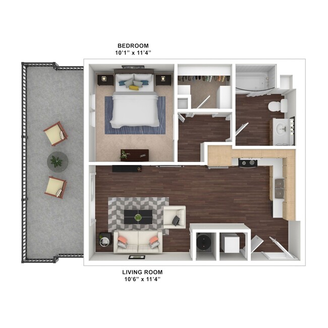 Jump Creek, 1 bed x 1 bath, 626 sq. ft. - Cortland South Meridian