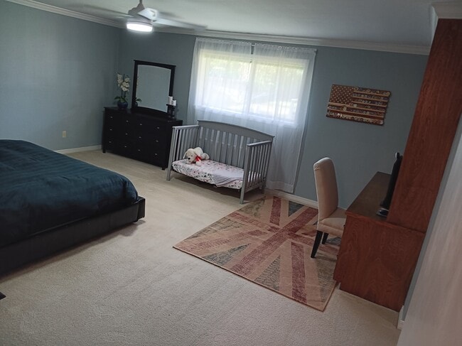 Primary bedroom has window looking out into backyard - 2308 Wesley Cir