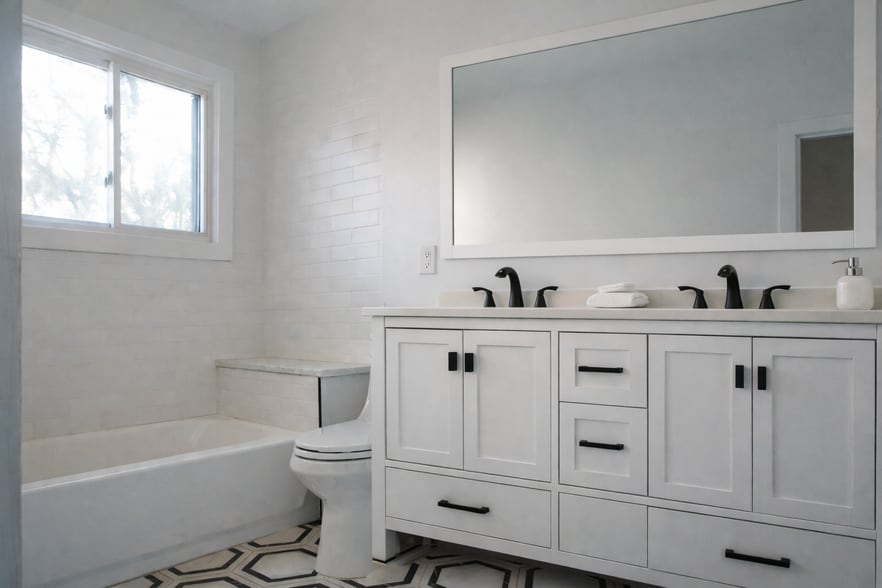 Updated bathroom with double vanity - 721 N Wood Ave