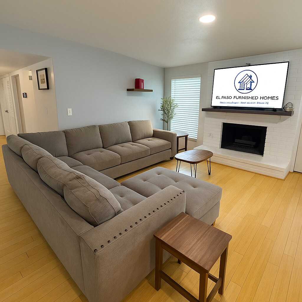 Bright and cozy living room with oversized sofa and 58” 4K Smart TV. - 10116 Mercedes St