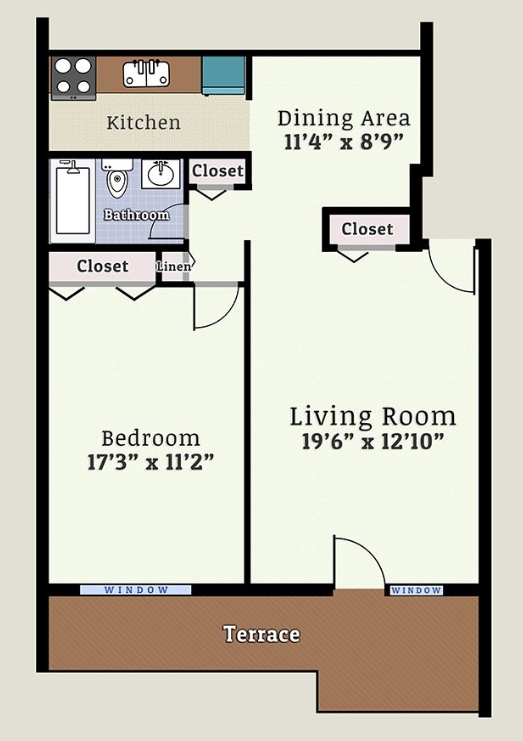 One Bedroom Terrace - Woodmere Apartments